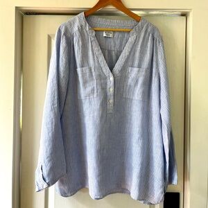 HIHO Martha Popover linen tunic - Blue Stripe - XL